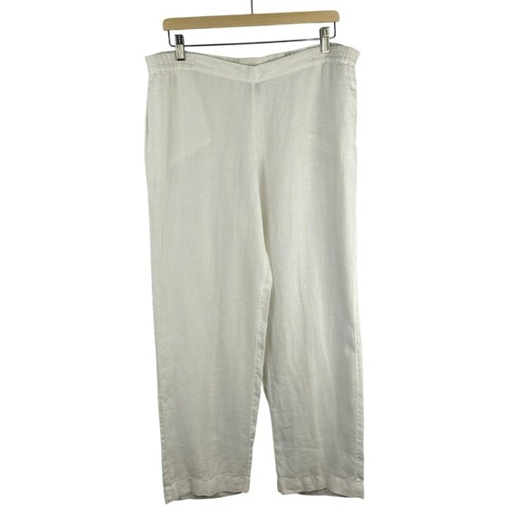 J Jill 100% Linen Wide Leg Pants Women Medium Petite White Elastic Waist Pull On - Picture 1 of 7